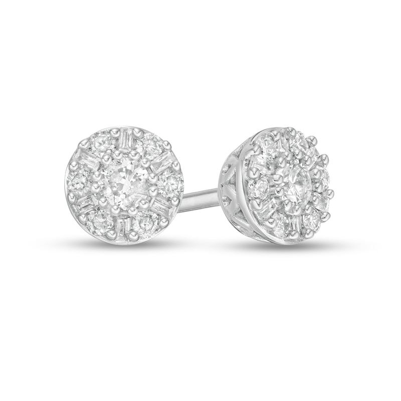 1/4 Ct. T.W. Diamond Double Frame with Scroll Edge Stud Earrings in Sterling Silver