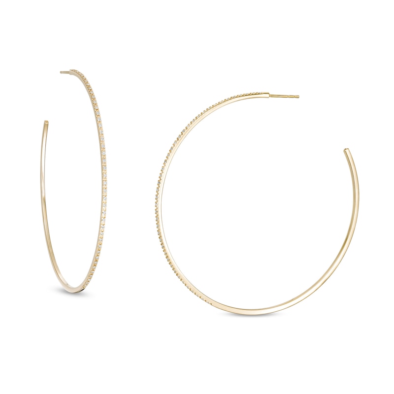 Main Image 1 of 1/3 CT. T.W. Diamond Hoop Earrings in 10K Gold
