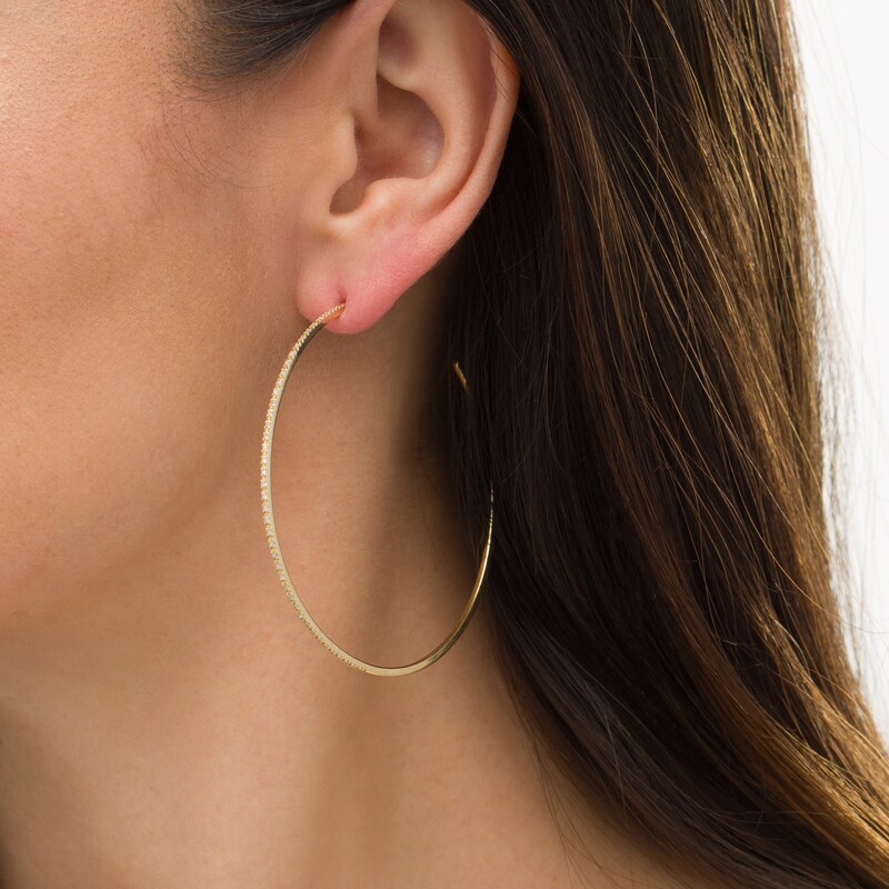 Main Image 2 of 1/3 CT. T.W. Diamond Hoop Earrings in 10K Gold