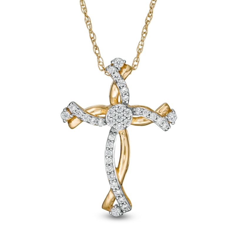 1/3 CT. T.W. Diamond Swirl Cross Pendant in 10K Gold