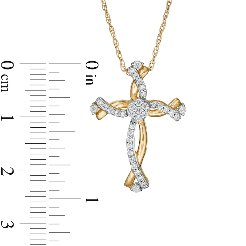 Main Image 3 of 1/3 CT. T.W. Diamond Swirl Cross Pendant in 10K Gold