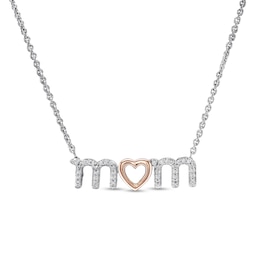 1/20 CT. T.W. Diamond &quot;mom&quot; Heart Necklace in Sterling Silver and 10K Rose Gold