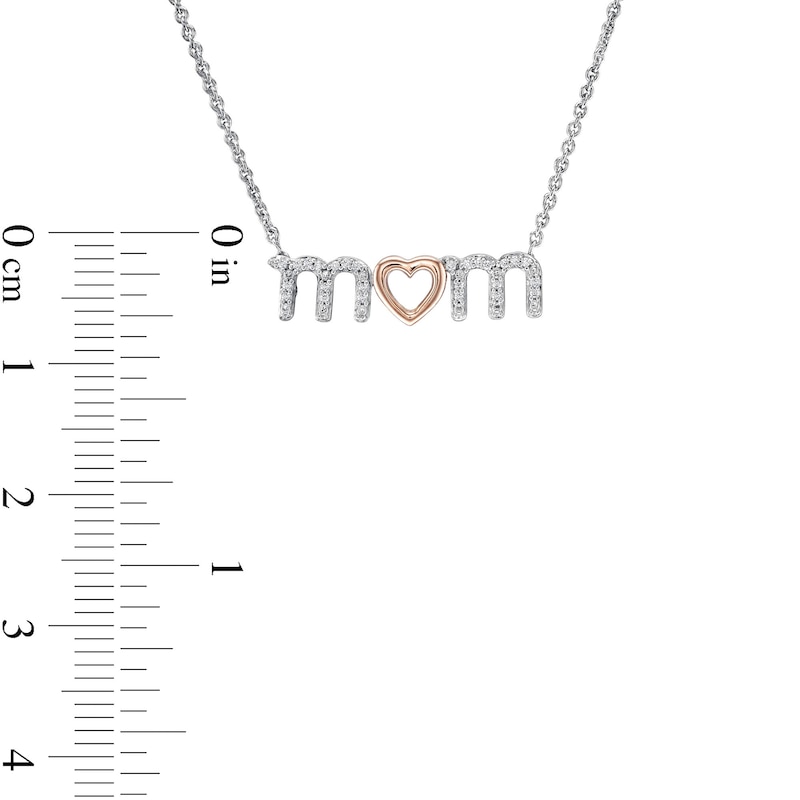Main Image 2 of 1/20 CT. T.W. Diamond "mom" Heart Necklace in Sterling Silver and 10K Rose Gold