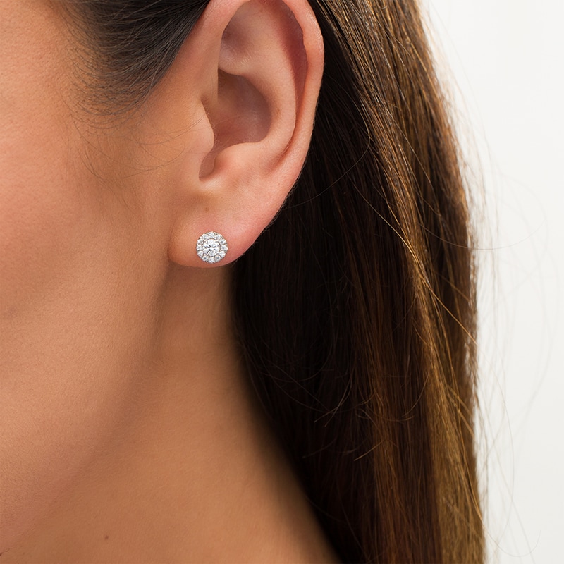 Main Image 2 of 1/2 CT. T.W. Diamond Frame Stud Earrings in 14K White Gold (I/I2)