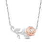 Thumbnail Image 0 of Enchanted Disney Belle 1/10 CT. T.W. Diamond Single Stem Rose Necklace in Sterling Silver and 10K Rose Gold