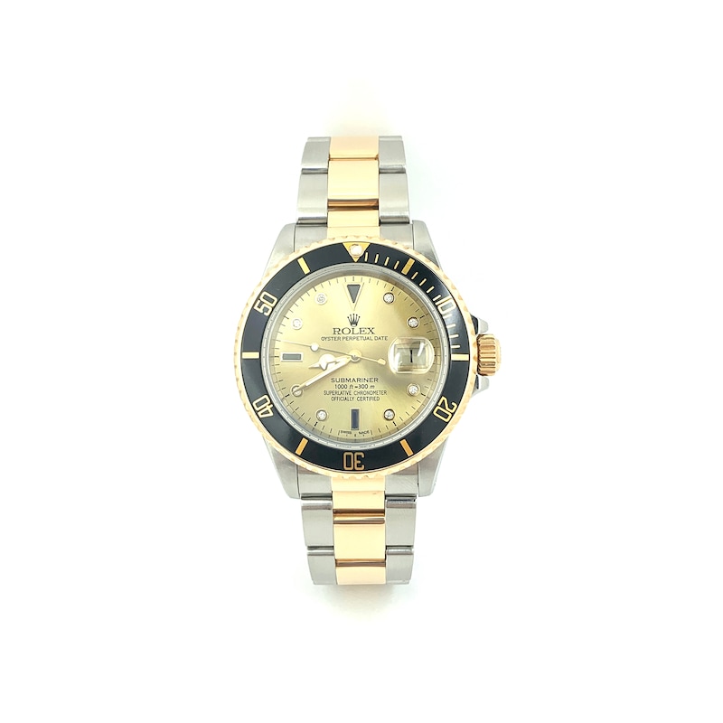 Previously Owned - Men's Rolex Submariner 1/15 CT. T.W. Diamond Two-Tone 18K Gold Watch with Champagne Serti Dial