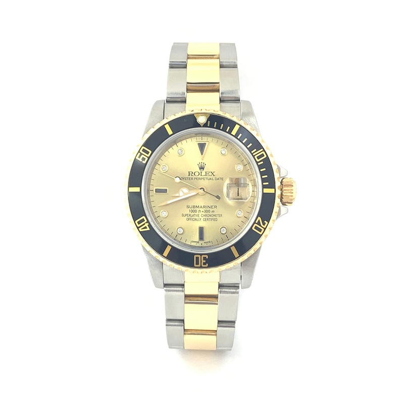Previously Owned - Men's Rolex Submariner 1/15 CT. T.W. Diamond Two-Tone 18K Gold Watch with Champagne Serti Dial