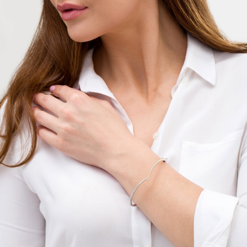 Main Image 2 of Wonder Woman™ Collection 1/4 CT. T.W. Diamond Lasso Hinged Bangle in Sterling Silver and 10K Gold