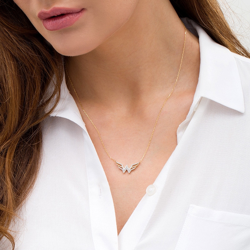 Main Image 2 of Wonder Woman™ Collection 1/8 CT. T.W. Diamond Symbol Necklace in 10K Gold
