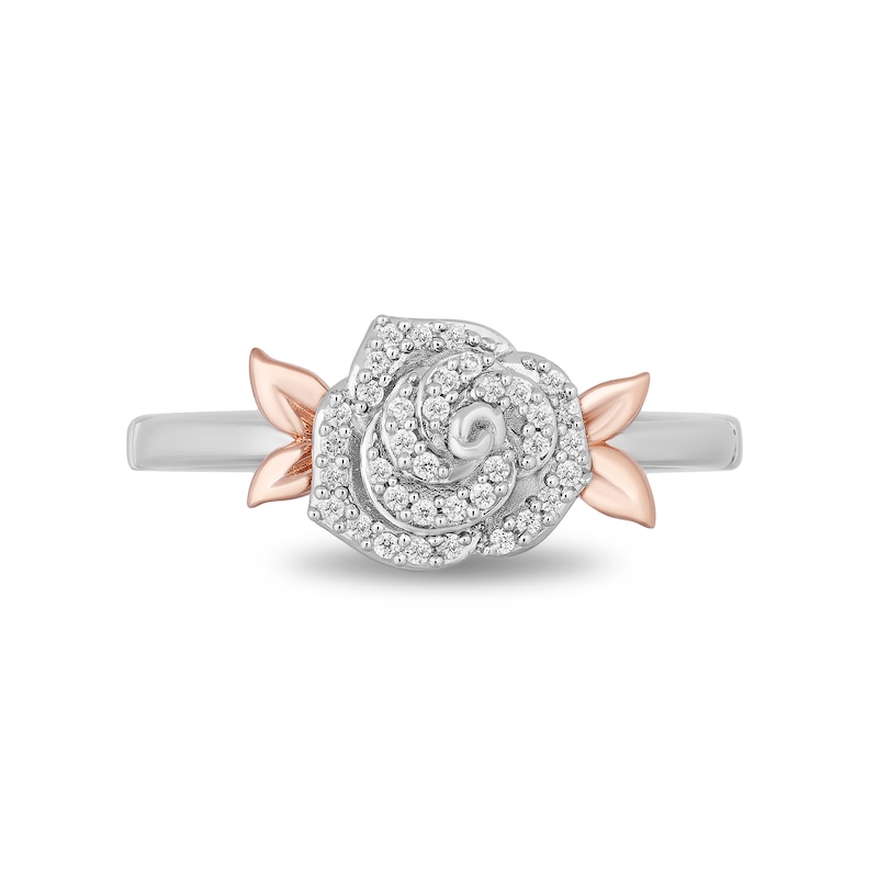 Enchanted Disney Belle 1/6 CT. T.W. Diamond Rose Leaf-Sides Ring in Sterling Silver and 10K Rose Gold