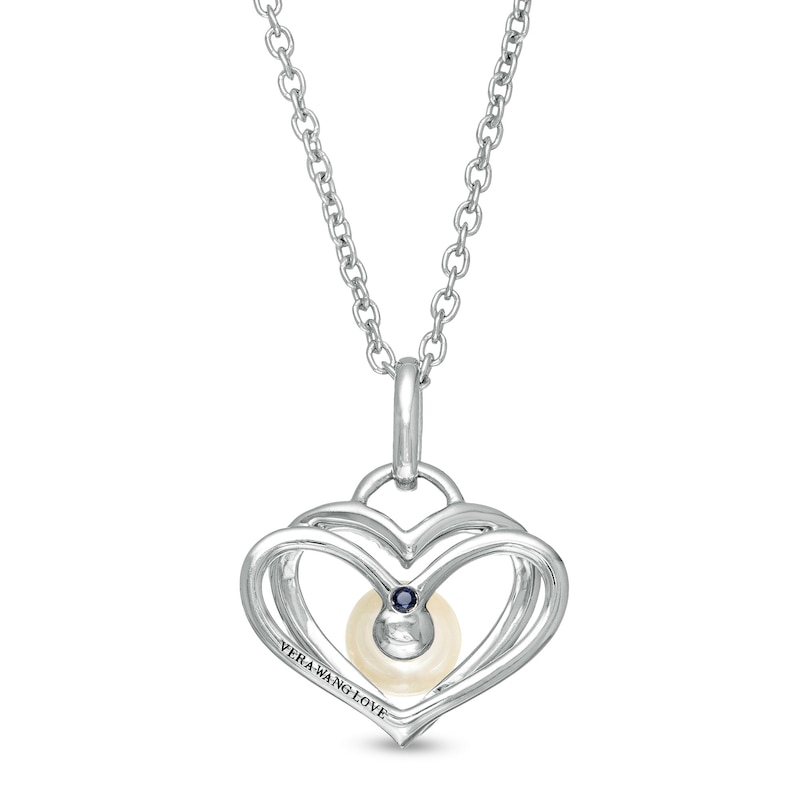 Main Image 3 of The Kindred Heart from Vera Wang Love Collection Freshwater Cultured Pearl and Diamond Pendant in Sterling Silver-19"