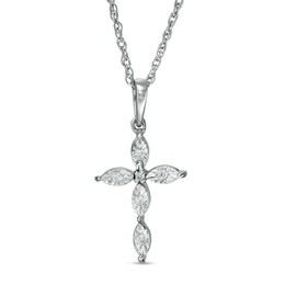 1/15 CT. T.W. Diamond Marquise Shape Cross Pendant in Sterling Silver