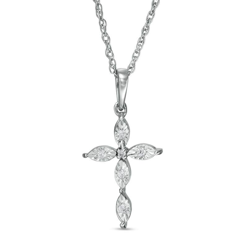 Main Image 1 of 1/15 CT. T.W. Diamond Marquise Shape Cross Pendant in Sterling Silver