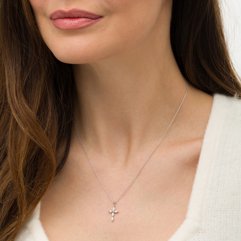 Main Image 2 of 1/15 CT. T.W. Diamond Marquise Shape Cross Pendant in Sterling Silver