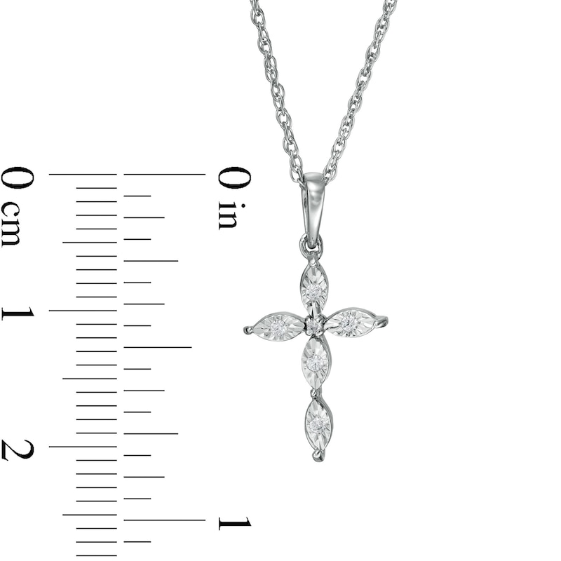 Main Image 3 of 1/15 CT. T.W. Diamond Marquise Shape Cross Pendant in Sterling Silver
