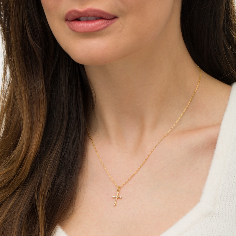 Main Image 2 of 1/20 CT. T.W. Diamond Flared Cross Pendant in 10K Gold