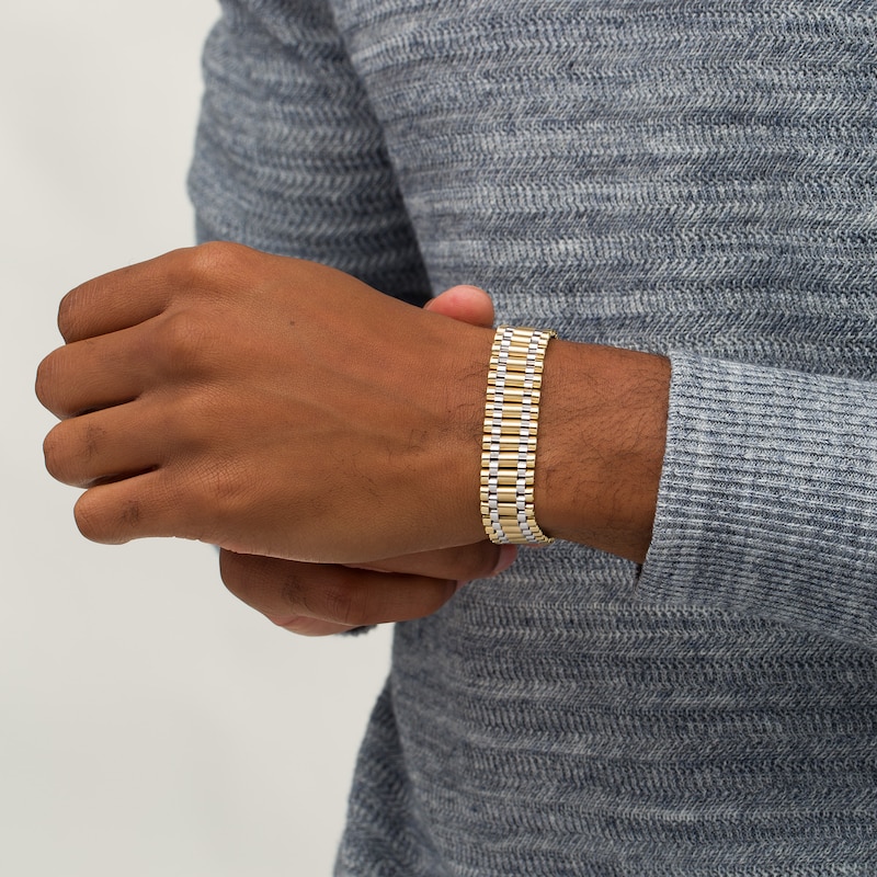 Main Image 2 of Men's 16.0mm Multi-Row Link Chain Bracelet in Hollow 10K Two-Tone Gold - 8.5"