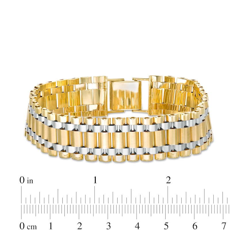 Main Image 4 of Men's 16.0mm Multi-Row Link Chain Bracelet in Hollow 10K Two-Tone Gold - 8.5"