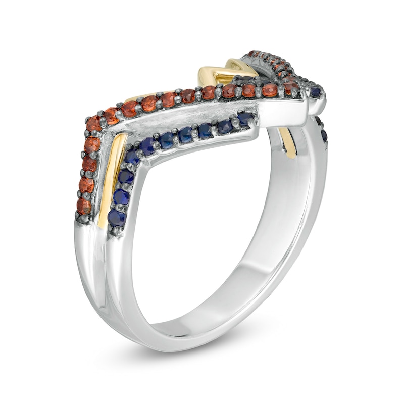 Main Image 3 of Wonder Woman™ Collection Garnet and Blue Sapphire Symbol Ring in Sterling Silver and 10K Gold