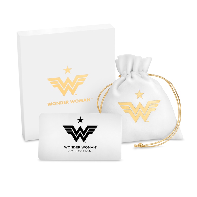 Wonder Woman™ Collection Garnet and Blue Sapphire Symbol Necklace in Sterling Silver and 10K Gold