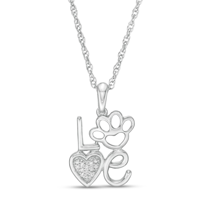Main Image 1 of Diamond Accent "LOVE" Paw and Heart Pendant in Sterling Silver