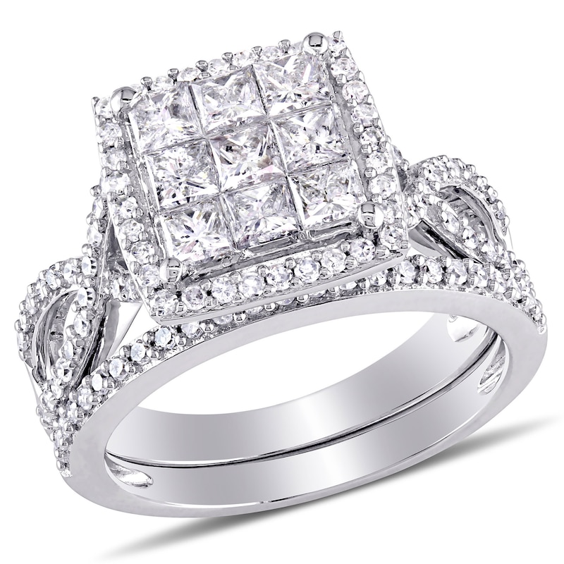 1-1/2 CT. T.W. Princess-Cut Composite Diamond Frame Twist Shank Bridal Set in 10K White Gold
