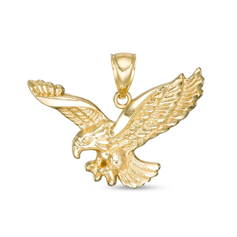 Main Image 1 of Diamond-Cut Flying Eagle Necklace Charm in 10K Gold