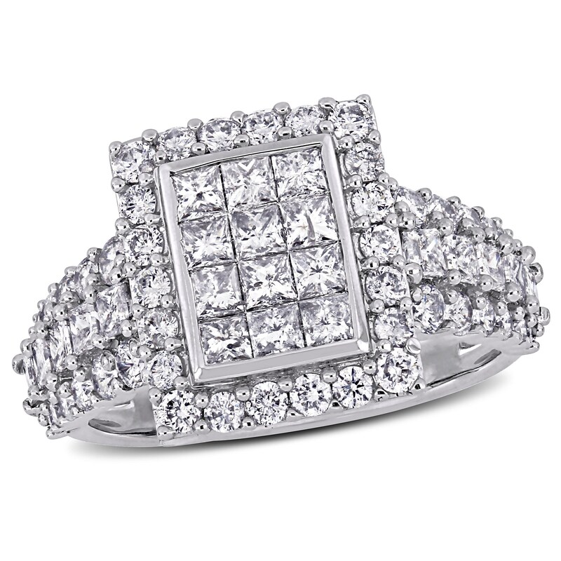 2 CT. T.W. Princess-Cut Composite Diamond Frame Triple Row Engagement Ring in 14K White Gold