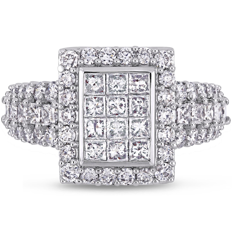 2 CT. T.W. Princess-Cut Composite Diamond Frame Triple Row Engagement Ring in 14K White Gold