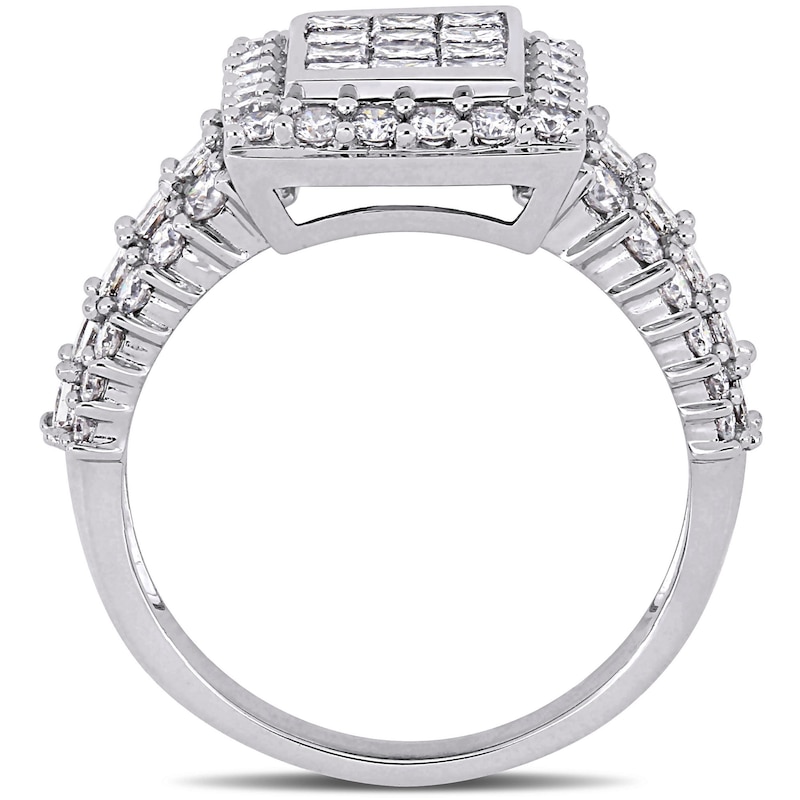 2 CT. T.W. Princess-Cut Composite Diamond Frame Triple Row Engagement Ring in 14K White Gold