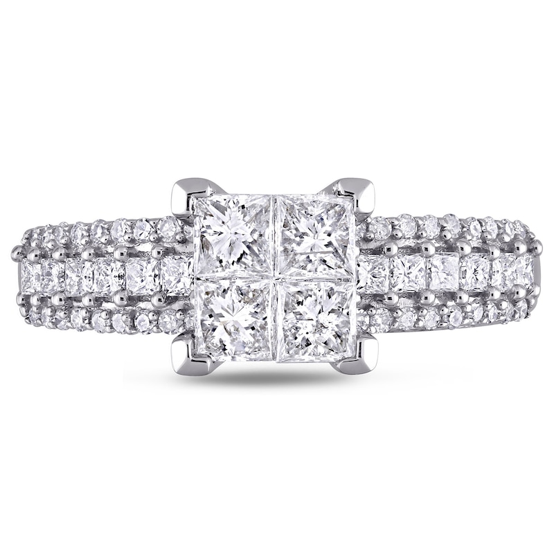 1 CT. T.W. Quad Princess-Cut Diamond Triple Row Engagement Ring in 10K White Gold