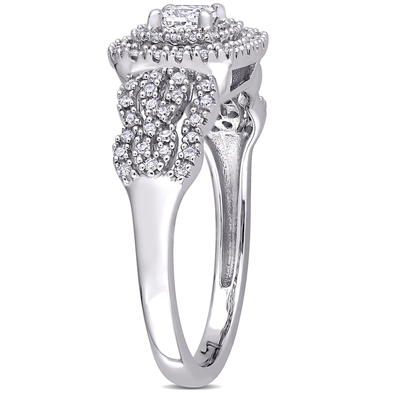 1/2 CT. T.W. Princess-Cut Double Frame Scallop Twist Shank Engagement Ring in 10K White Gold