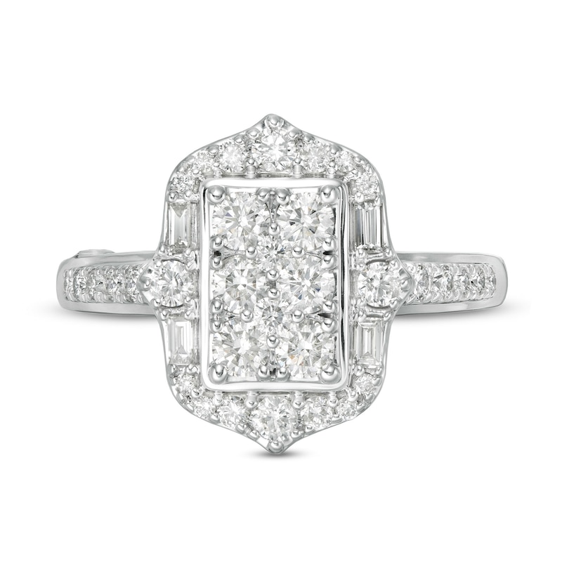 Main Image 4 of Marilyn Monroe™ Collection 1 CT. T.W. Composite Rectangle Diamond Ornate Frame Engagement Ring in 14K White Gold