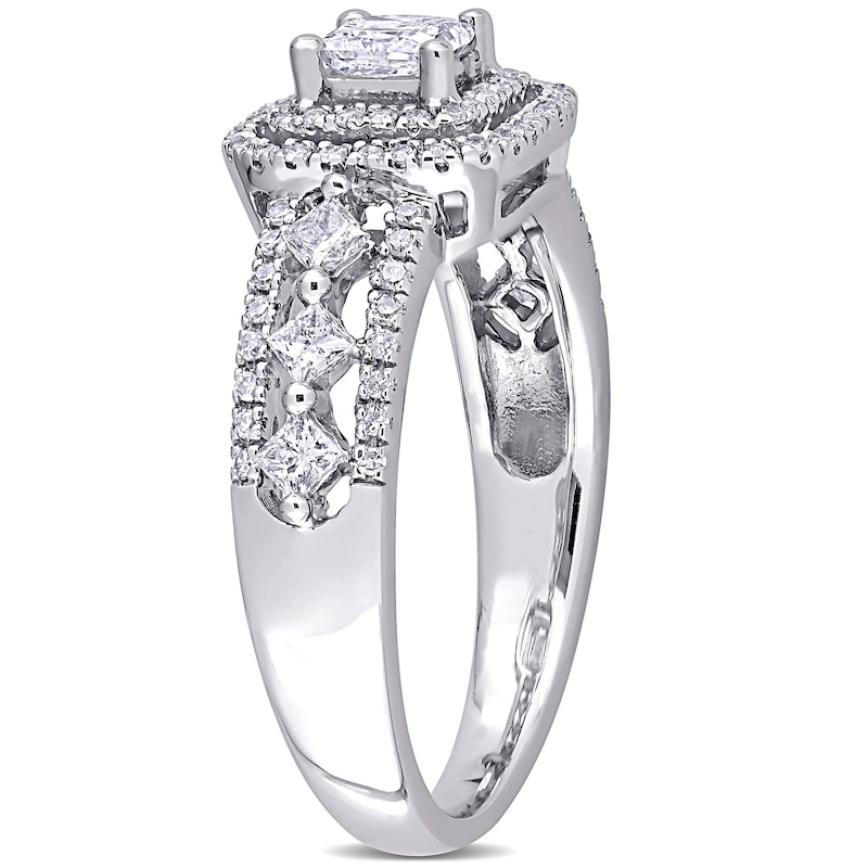 7/8 CT. T.W. Princess-Cut Diamond Double Frame Triple Row Open Shank Engagement Ring in 10K White Gold