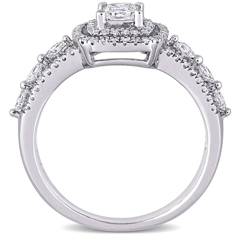 7/8 CT. T.W. Princess-Cut Diamond Double Frame Triple Row Open Shank Engagement Ring in 10K White Gold