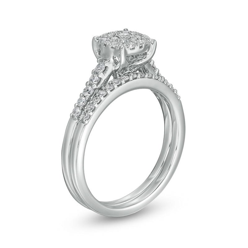 Main Image 3 of 1/2 CT. T.W. Composite Diamond Bridal Set in 10K White Gold