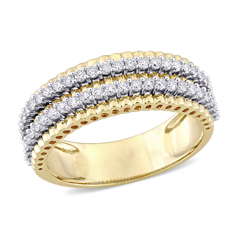 1/2 CT. T.W. Diamond Double Row Ribbed Anniversary Ring in 14K Gold