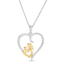 1/20 CT. T.W. Diamond Motherly Love Heart Pendant in Sterling Silver and 14K Gold Plate