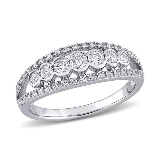 Zales Outlet1 2 Ct T W Diamond Seven Stone Split Shank Anniversary Ring In 10k White Gold Dailymail