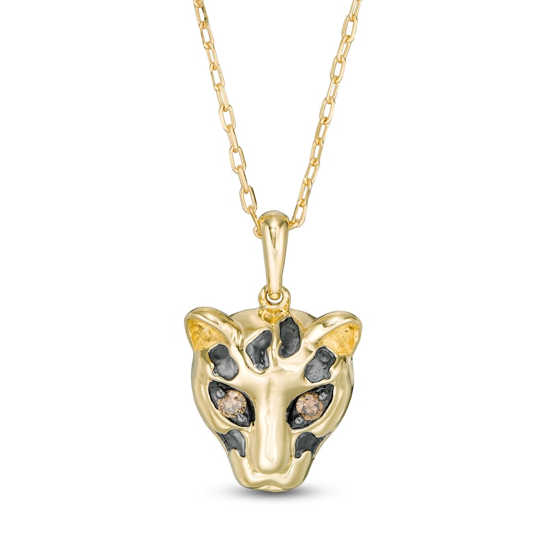 Wonder Woman™ Collection 1/20 CT. T.W. Champagne Diamond Cheetah Pendant in 10K Gold and Black Rhodium