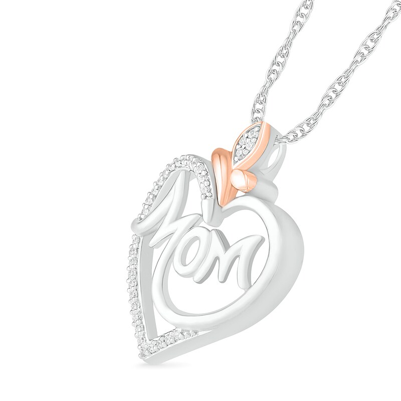 Main Image 2 of 1/8 CT. T.W. Diamond Heart with "Mom" Pendant in Sterling Silver and 10K Rose Gold
