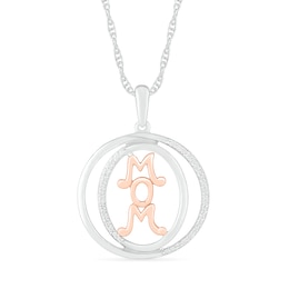 1/10 CT. T.W. Diamond Linear "MOM" Open Circle Pendant in Sterling Silver and 10K Rose Gold