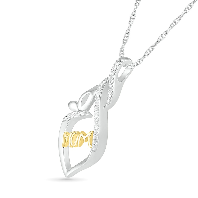 Main Image 2 of 1/15 CT. T.W. Diamond Open Flame "MOM" with Butterfly Pendant in Sterling Silver and 14K Gold Plate