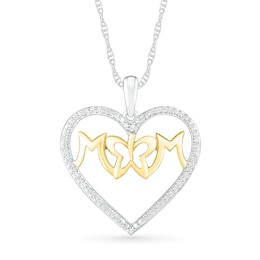 1/6 CT. T.W. Diamond "MOM" with Butterfly Heart Pendant in Sterling Silver and 14K Gold Plate