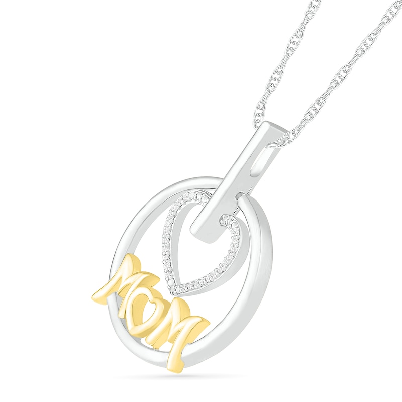 Main Image 2 of 1/20 CT. T.W. Diamond Heart "MOM" Circle Pendant in Sterling Silver and 14K Gold Plate