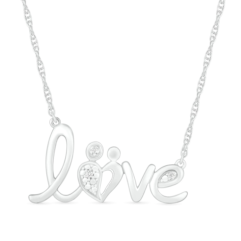 Main Image 1 of Diamond Accent Cursive Motherly "love" Necklace in Sterling Silver