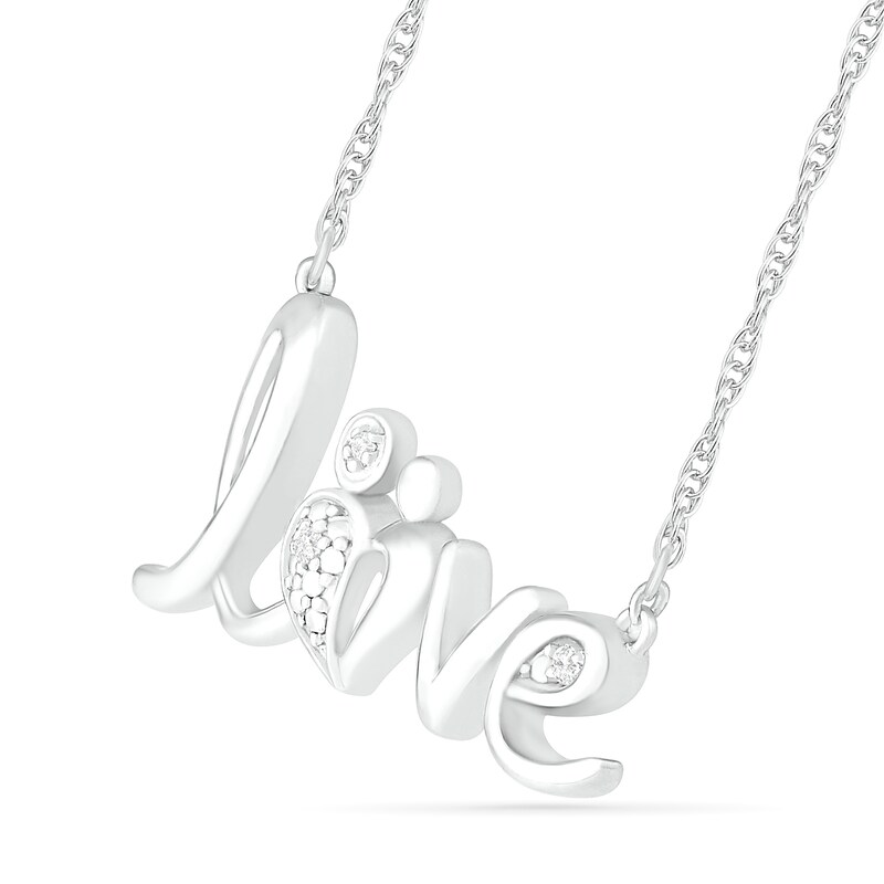 Main Image 2 of Diamond Accent Cursive Motherly "love" Necklace in Sterling Silver