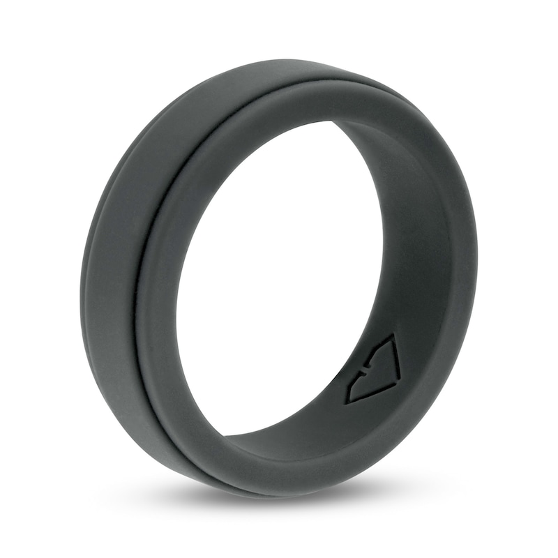 Main Image 2 of Men's 7.0mm Stepped Edge Comfort-Fit Wedding Band in Grey Silicone