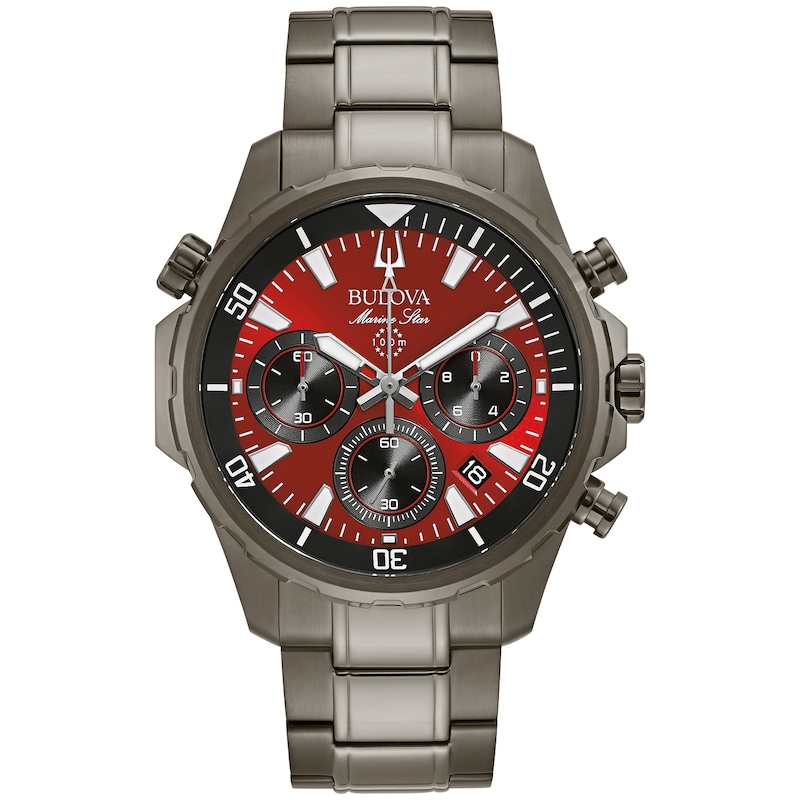 Main Image 1 of Men's Bulova Marine Star Grey IP Chronograph Watch with Red Dial (Model: 98B350)