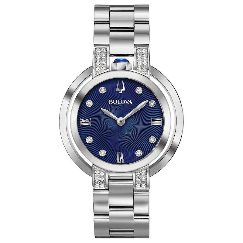 Ladies’ Bulova Rubaiyat 1/8 CT. T.W. Diamond Watch with Blue Dial (Model: 96R225)